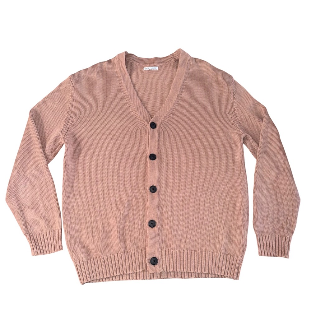 Zara Oversized Cotton Knit Cardigan XL Dusty Rose Button Front - Picture 4 of 11